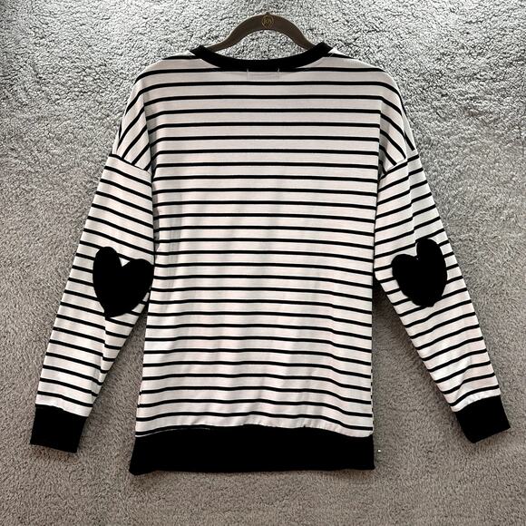 YOMOKO Women's Medium Black And White Striped Heart Elbow Design Love - Picture 2 of 9